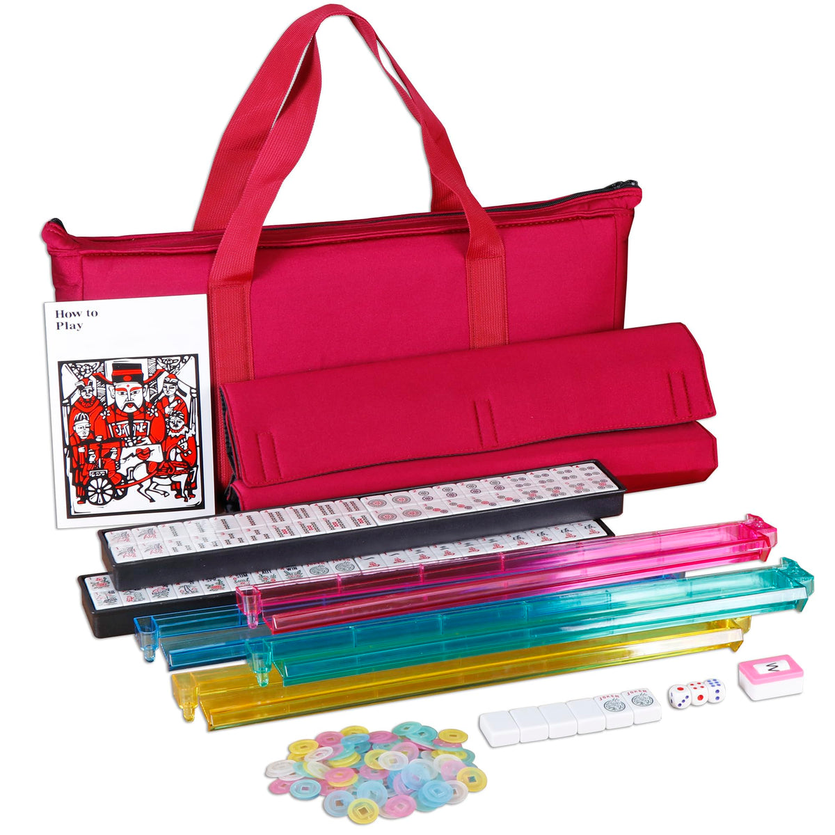166 Tiles Mahjong Tile Set with Racks and Carrying Bag Y530