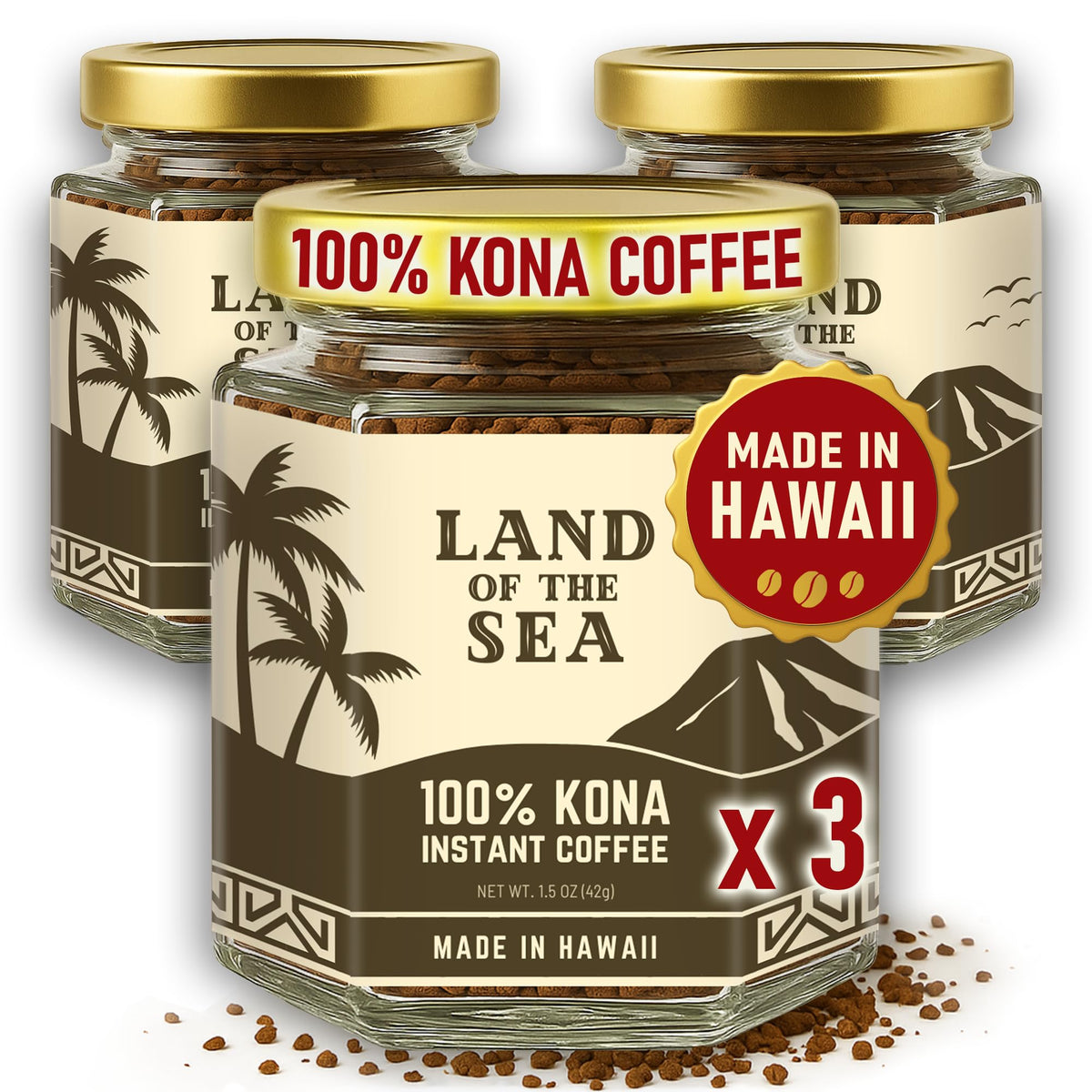 Hawaiian Instant Coffee 3 Packs Medium Roast Freeze Dried Arabica D78292