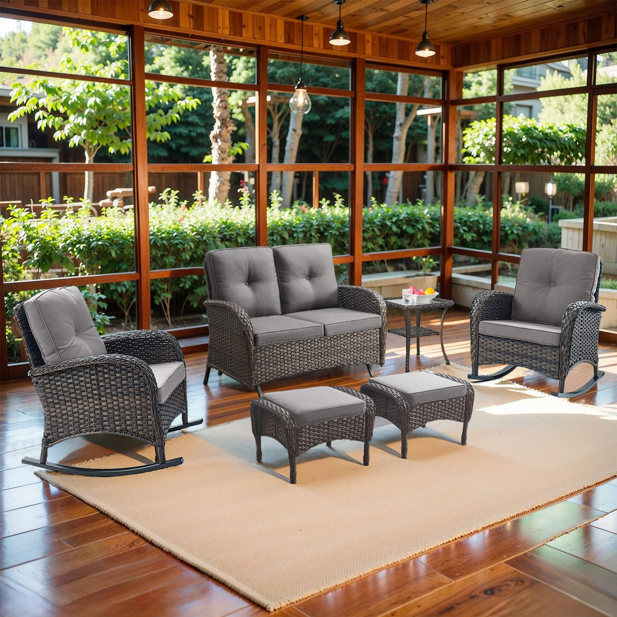 Brown 2 Seater Wicker Outdoor Glider Bench W206