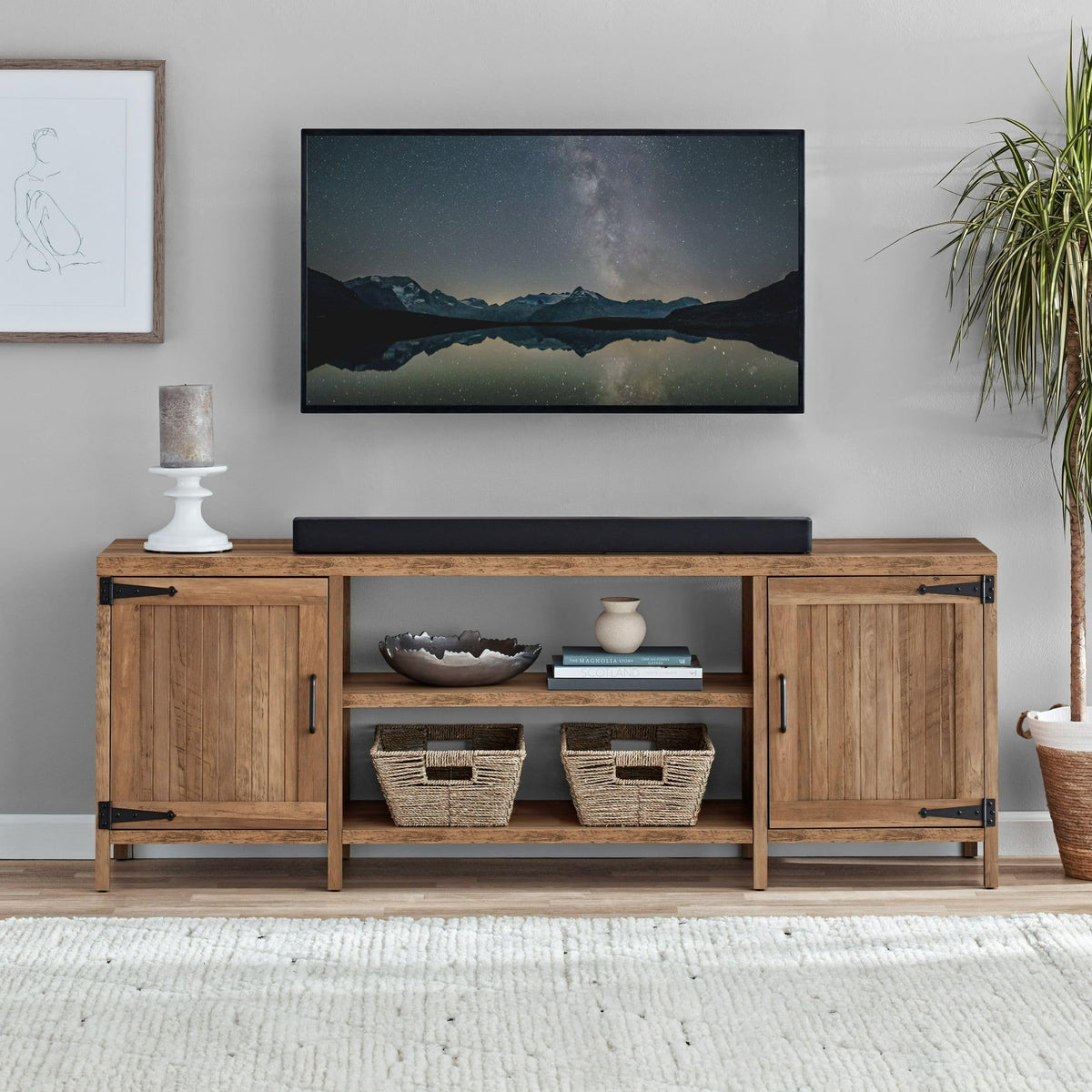 Rustic 70 in TV Stand with 2 Storage Cabinets C615676
