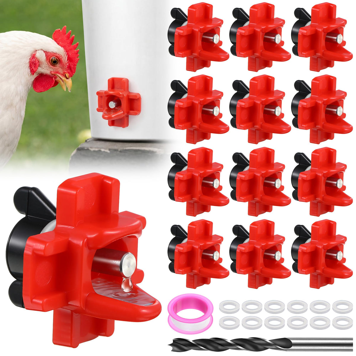 12 Pcs Horizontal Chicken Waterer Nipples with Drill Bit Q9544
