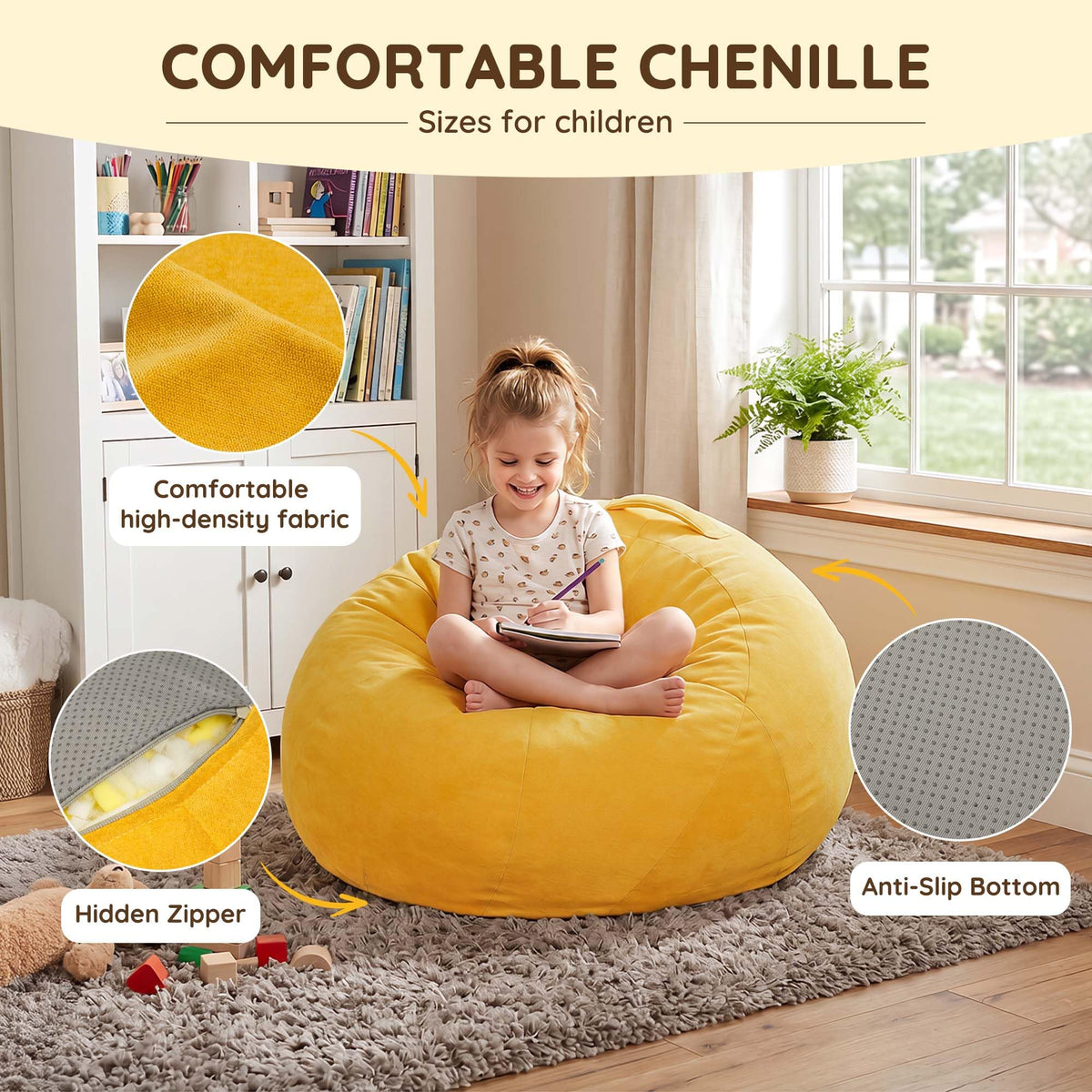 Yellow Kids Bean Bag Chair U383