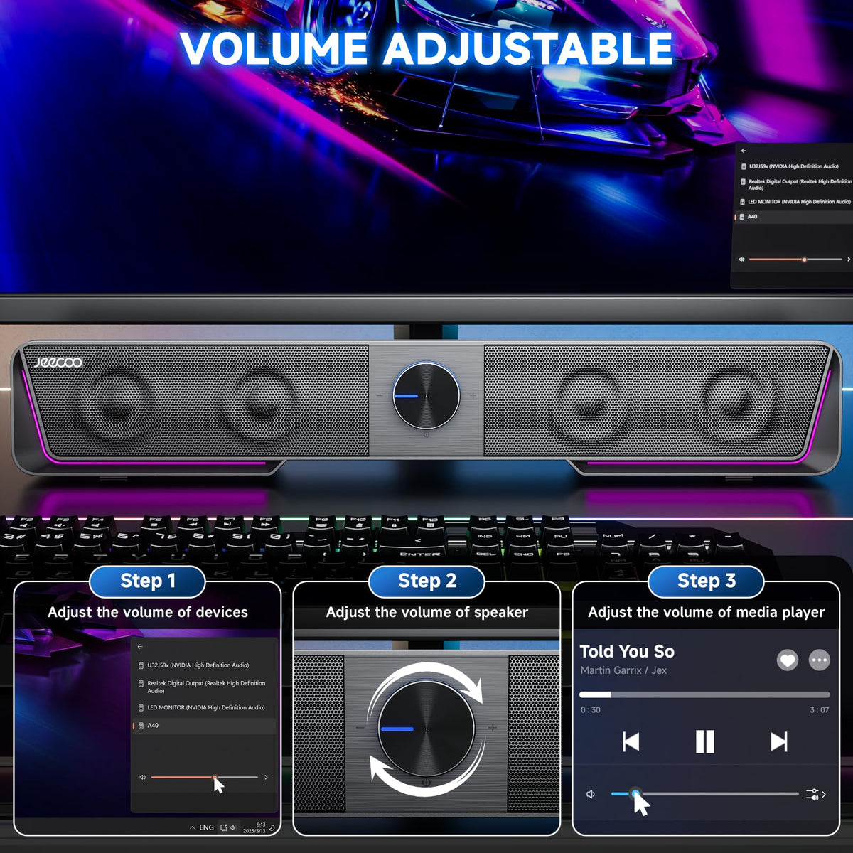 Bluetooth Computer Speakers with LED Light J1307