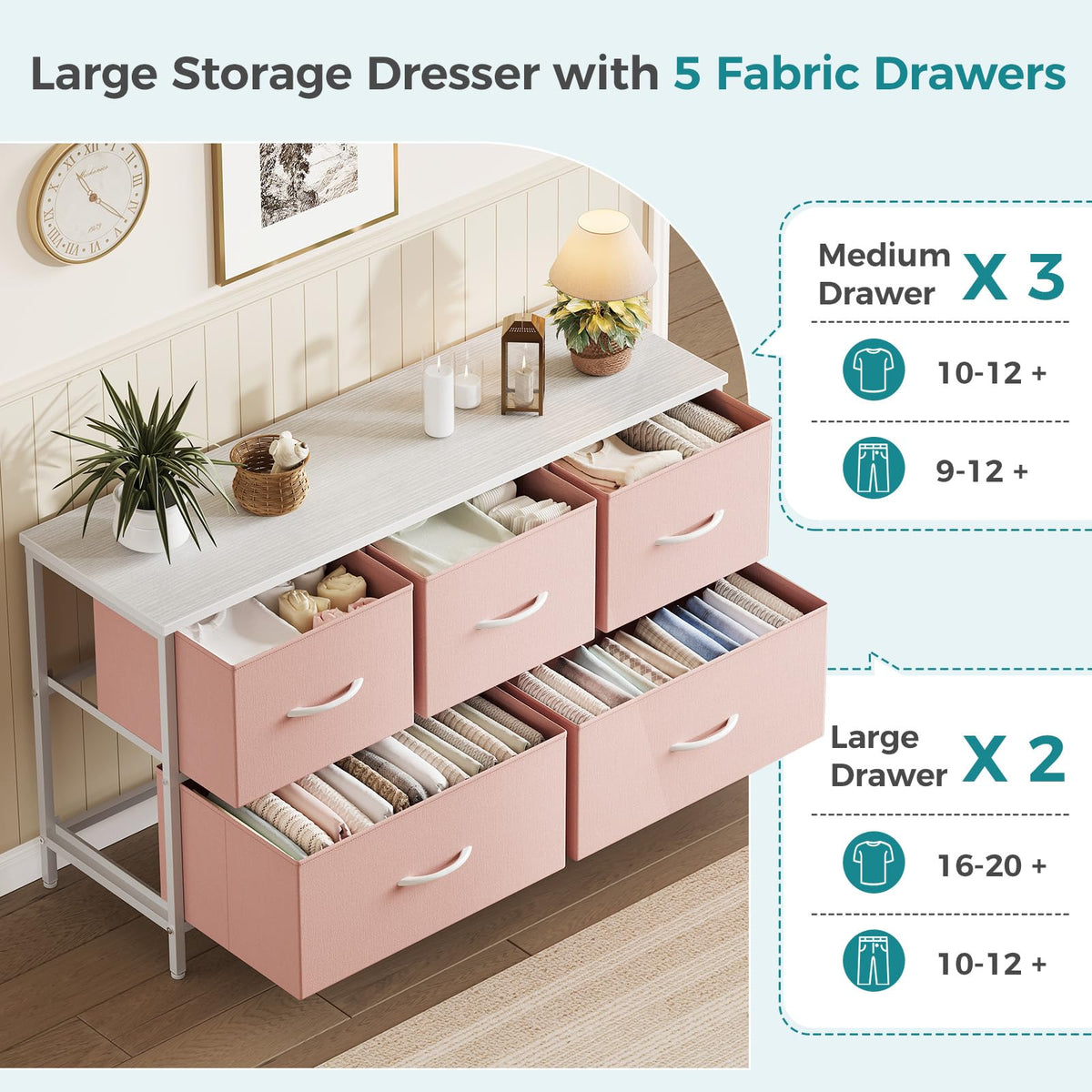 Pink 5 Drawer Dresser D174