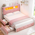 Pink Velvet Upholstered Platform Bed Frame with 2 Storage Drawers L8169