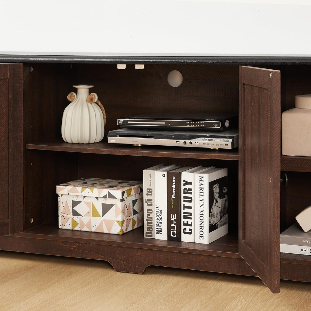 Espresso and Black TV Media Stand with Open Shelves and Closed Cabinets Q41021