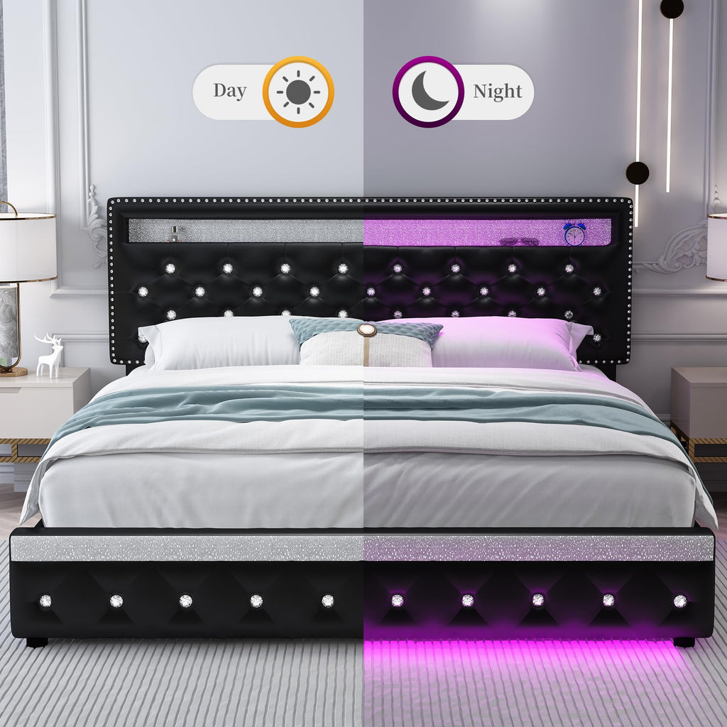 Full Platform Bed Frame with 2 Storage Drawers, Black P503996