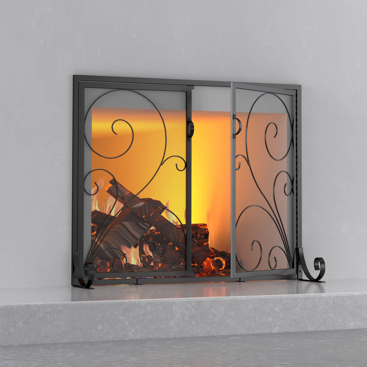 Fireplace Screen Steel Mesh Spark Guard 35" L x 28" H O650