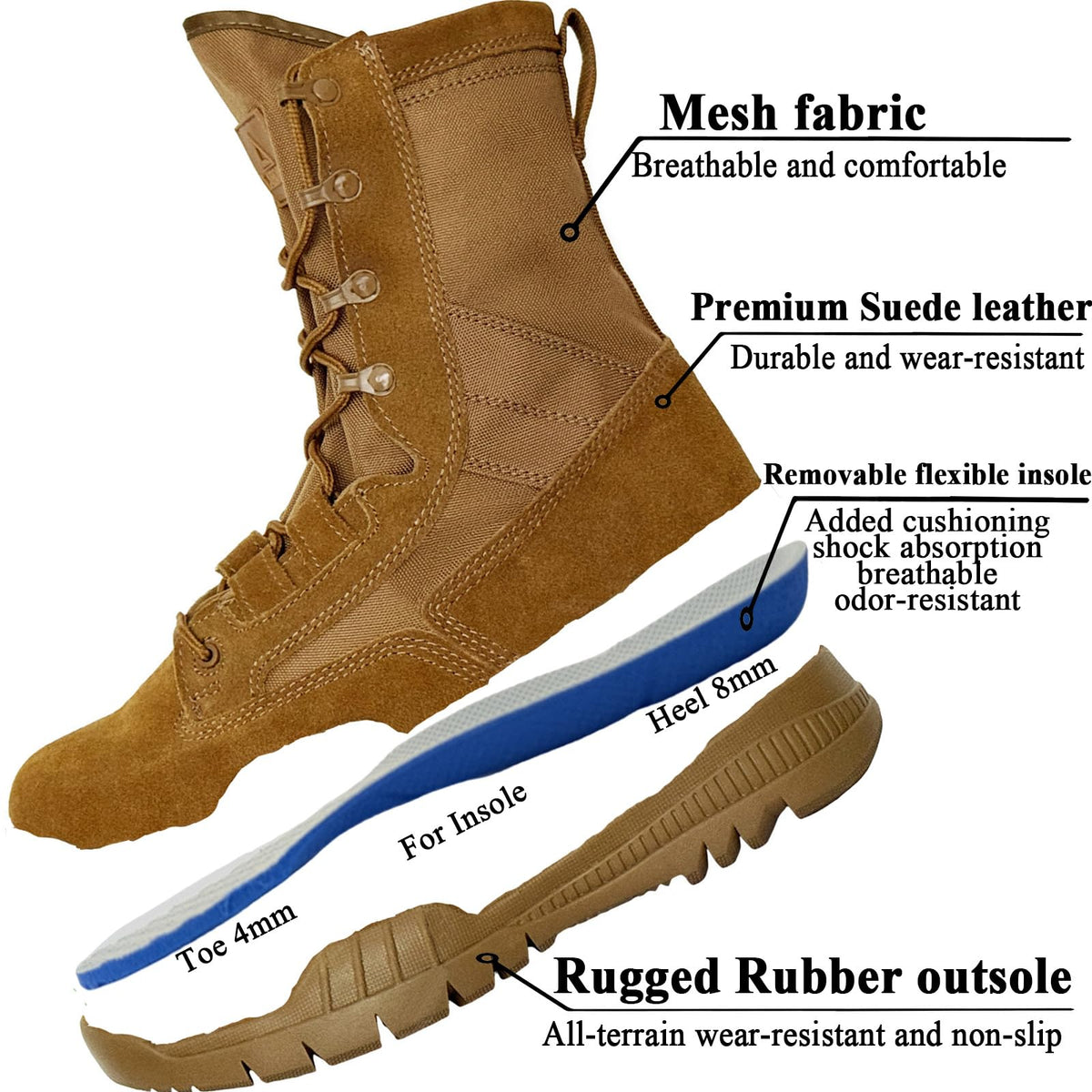 8 Inches Suede Leather Side Zipper Work Boots I864750