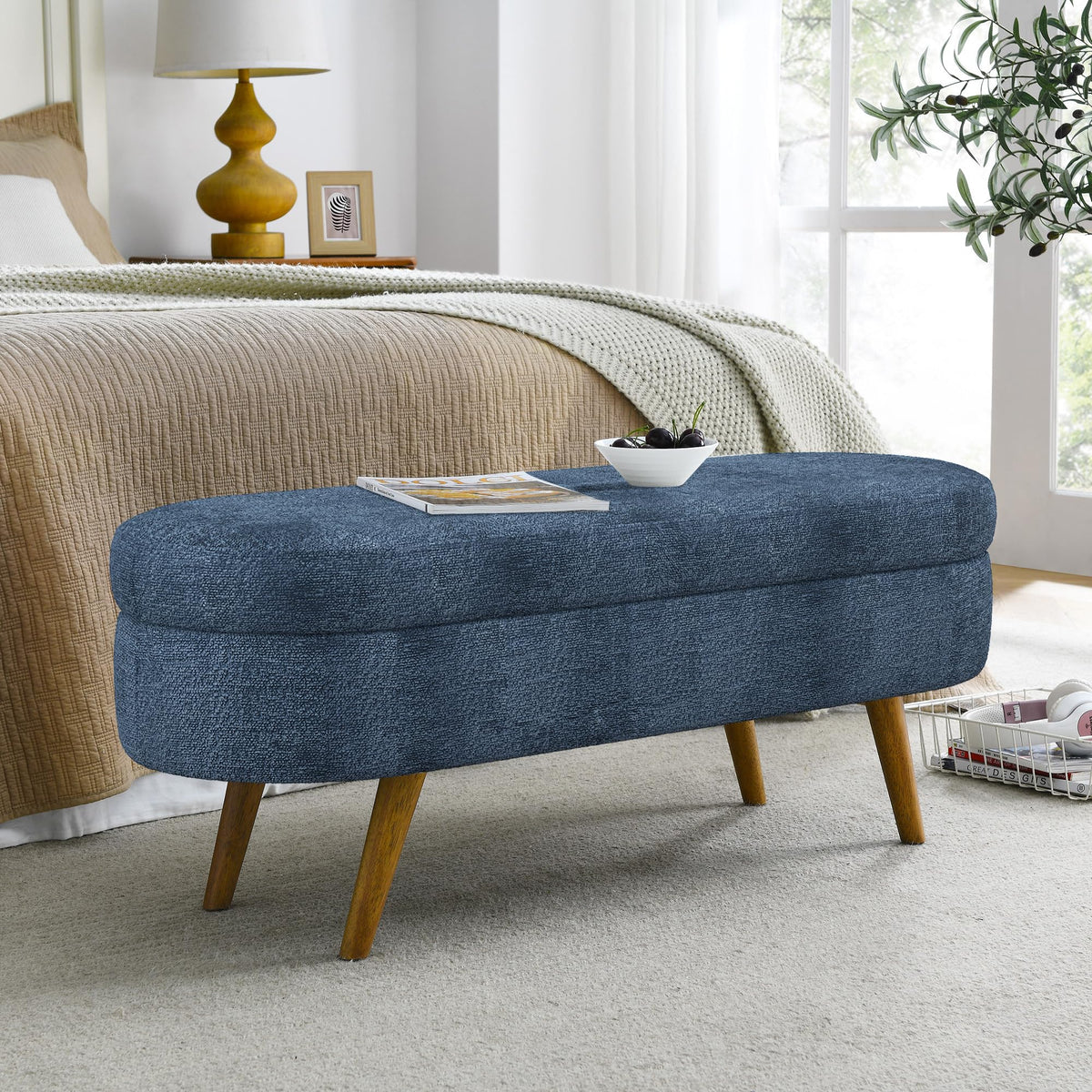 Oval Storage Bench with Rubber Wood Legs M531