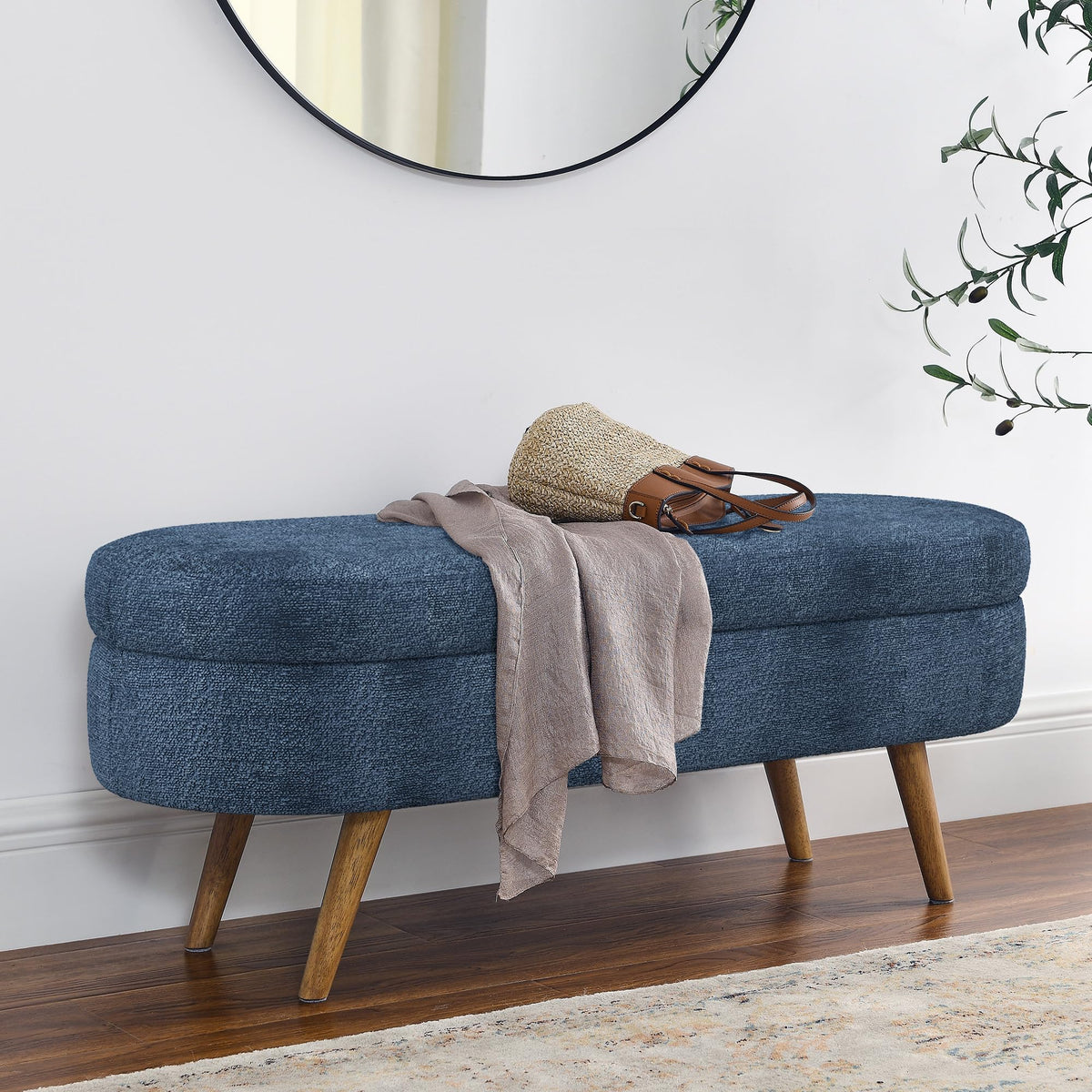 Oval Storage Bench with Rubber Wood Legs M531