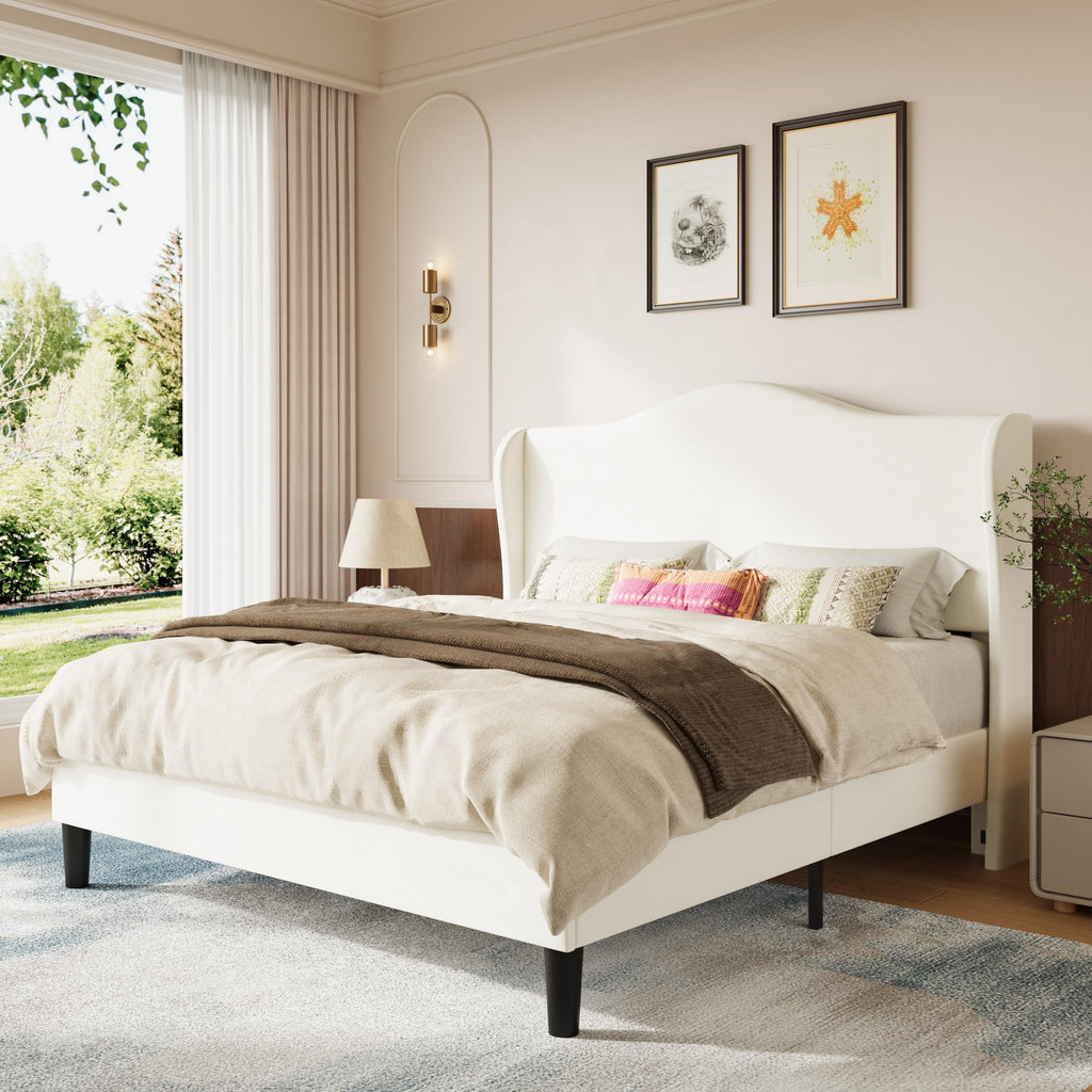 Queen Size Bed Frame with Wingback Headboard Y978160