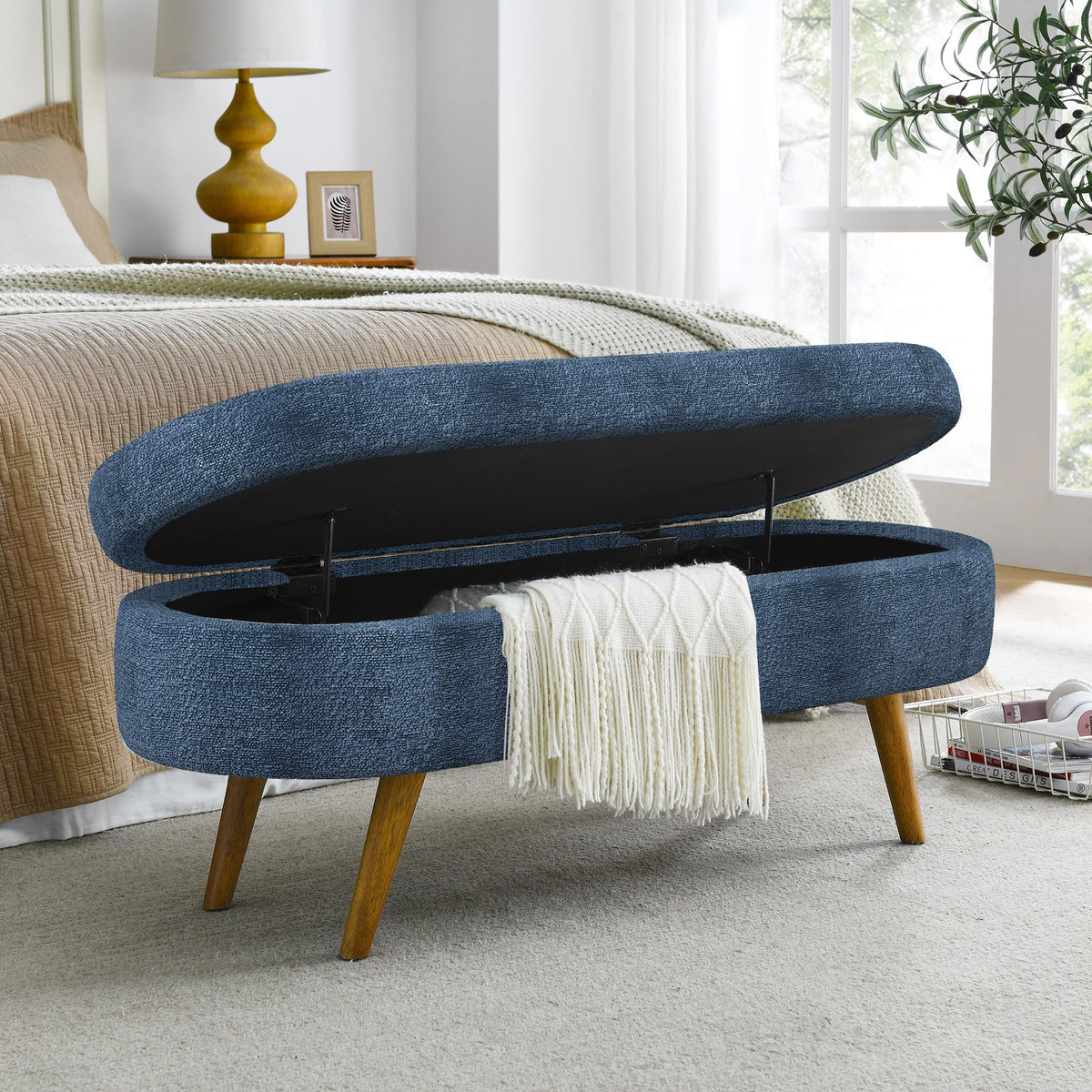 Oval Storage Bench with Rubber Wood Legs M531