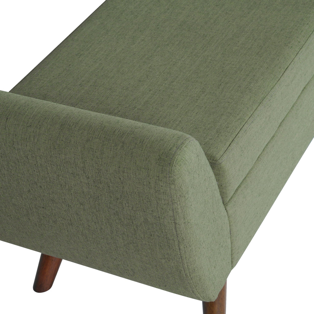 Olive Green Woven Storage Bench with Wood Legs C23363