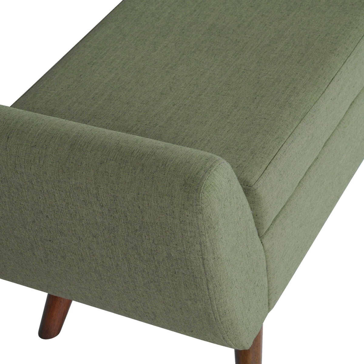 Olive Green Woven Storage Bench with Wood Legs C23363