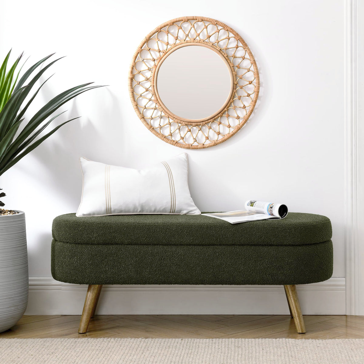 Oval Storage Bench with Rubber Wood Legs Green D33474
