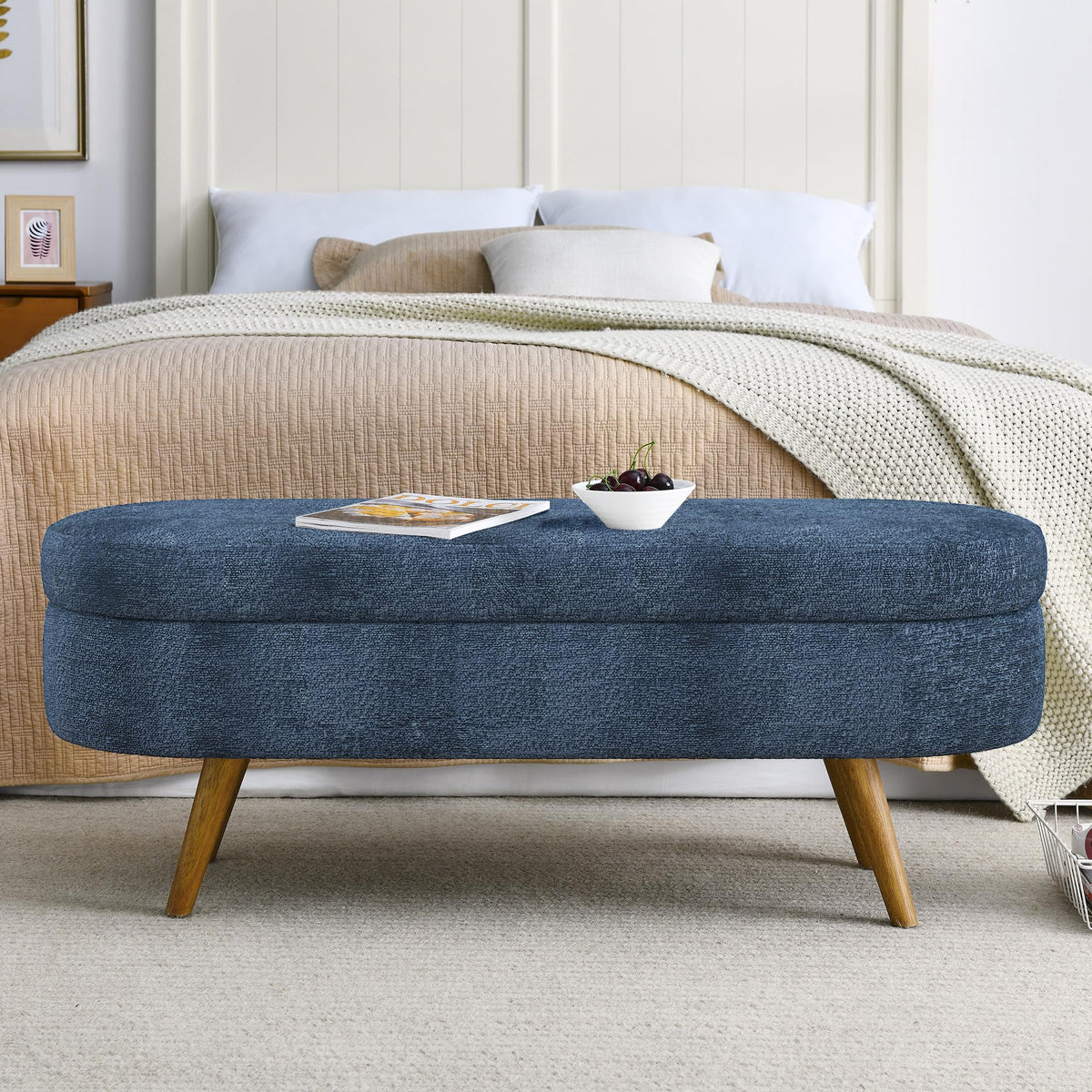 Oval Storage Bench with Rubber Wood Legs M531