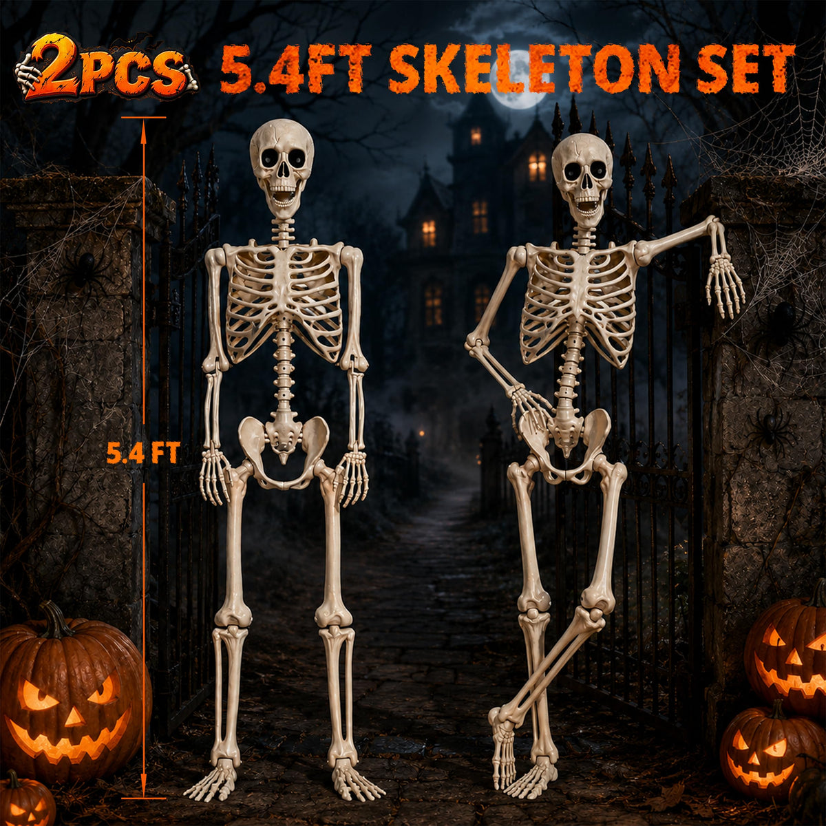 2 Pack 5.4ft Life Size Skeleton with Movable Joints F919